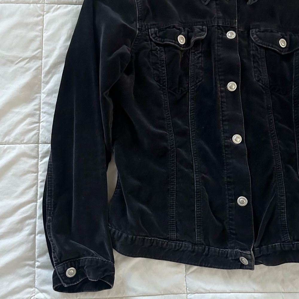 VINTAGE Y2K CASUAL BLACK COTTON VELVET JACKET SIZE-L, fits smaller like a M - Picture 3 of 9